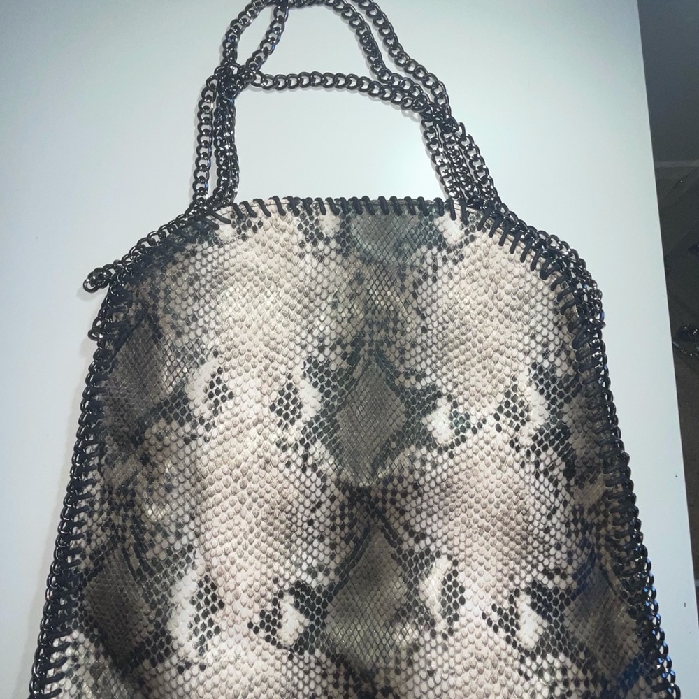 Faux snakeskin purse with chain straps